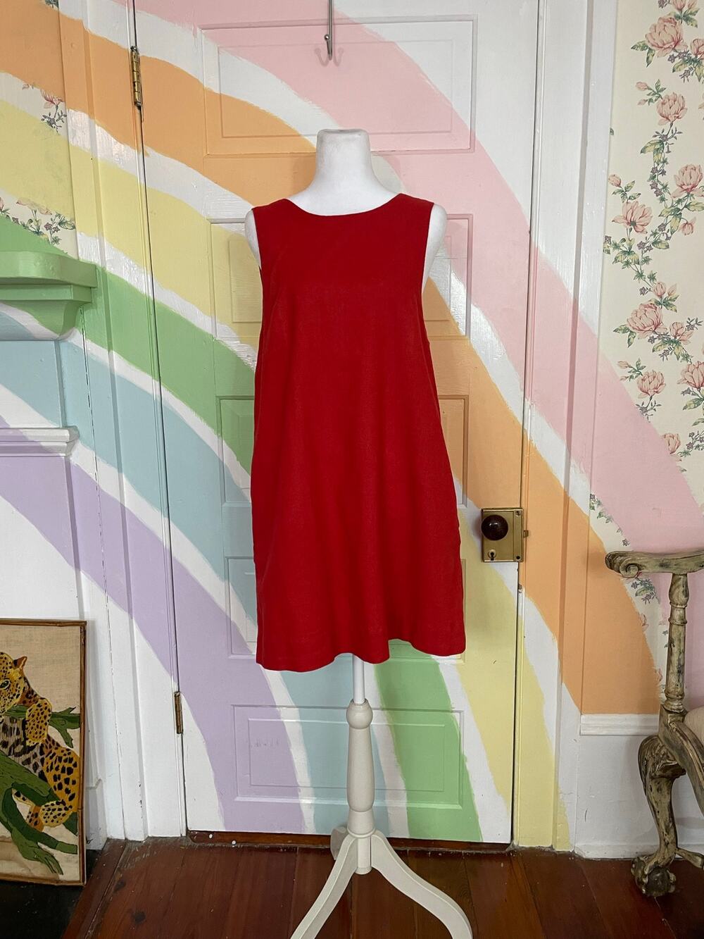 Free People Red Low Back Linen Mini Shift Tank Dress Medium M